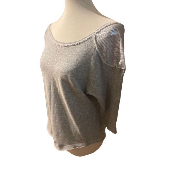 Xhilaration Gray W/ Sequins 3/4in Sleeves 100% Cotton Lightweight Stylish Fringe - Picture 7 of 9